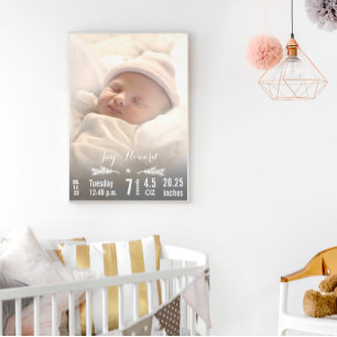 New Baby Photo with Baby Stats Pine Branch & Star Print