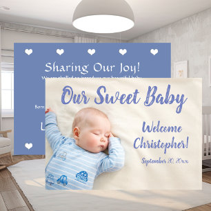 New Baby Photo With Name Blue Announcement