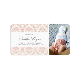 NEW BABY PINK DAMASK   ADDRESS LABELS