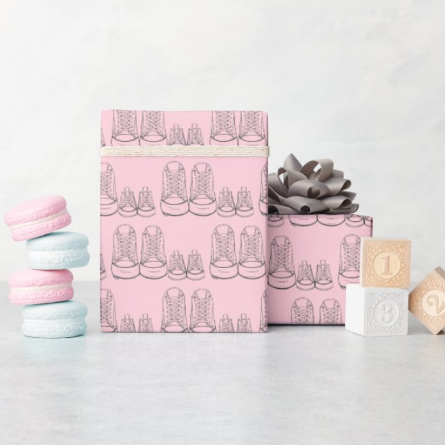 New Baby Shower Sprinkle Girl Pink Sneakers Shoes  Wrapping Paper (Baby Shower)