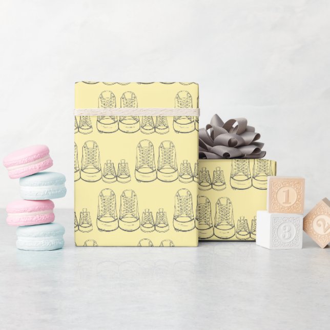 New Baby Shower Sprinkle Yellow Sneakers Shoes  Wrapping Paper (Baby Shower)