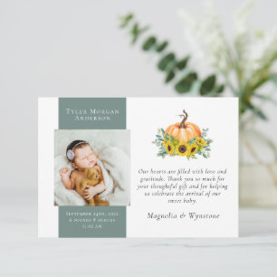 New Baby Thank You   Fall Pumpkin Sunflower Card