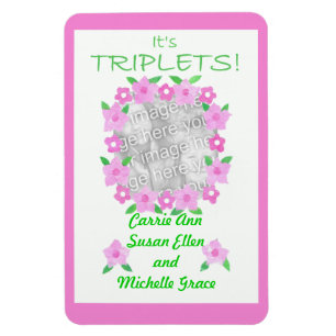 New Baby Triplets  Announcement Flexible Magnet