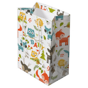 New Baby Typography With Cute Wood Animals Medium Gift Bag