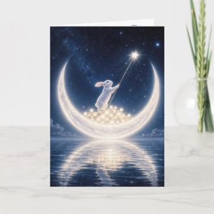 New Baby White Rabbit Collecting Stars Card