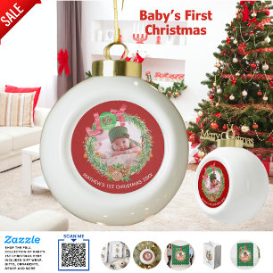 NEW Babys 1st Christmas PHOTO BAUBLE Ceramic Ball Christmas Ornament
