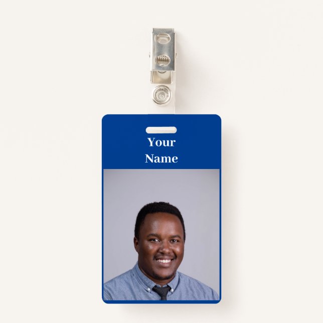 NEW! Badge - Vertical With Metal Clip - Blue (Front with Clip)