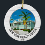 New Beach House Home Photo With Year  Ceramic Ornament<br><div class="desc">This custom 2-sided new beach house Christmas holiday ornament features a photo of your new home and the year on the front,  and another photo on the back.  This makes a housewarming gift for the new home,  or just a special keepsake for you commemorating your destination move!</div>
