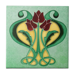 New Beautiful Art Nouveau, Green Floral Tile