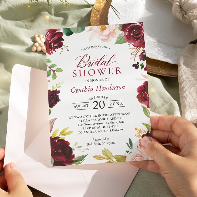 New! Beautiful Blush Burgundy Floral Bridal Shower Invitation (Creator Uploaded)