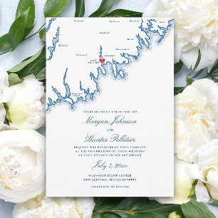 New Bedford MA Map Elegant Navy Blue Wedding Invitation
