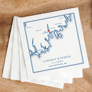 New Bedford MA Map Navy Blue Wedding Napkin