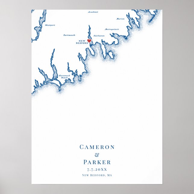 New Bedford Wedding Map Guest Book Poster (Front)