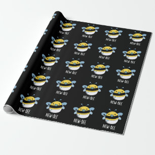 New Bee Funny Newbie Bug Pun Dark BG Wrapping Paper