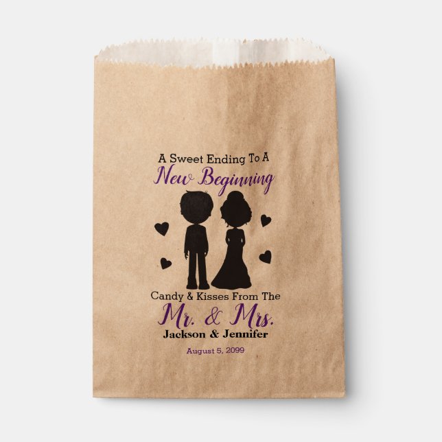 New Beginning Candy Kisses Mr Mrs Custom Wedding Favour Bag (Front)