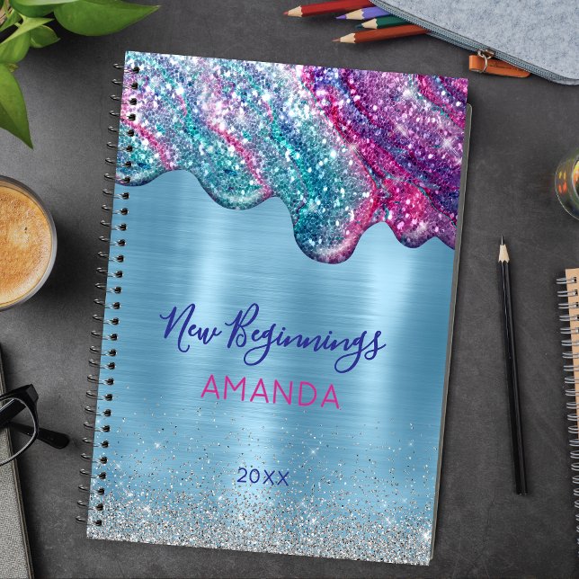 New beginning dusty blue purple drips large custom notebook (Creator Uploaded)