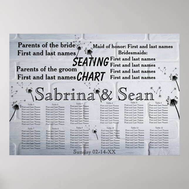New Beginning Eight Dandelion Seating Chart (Front)
