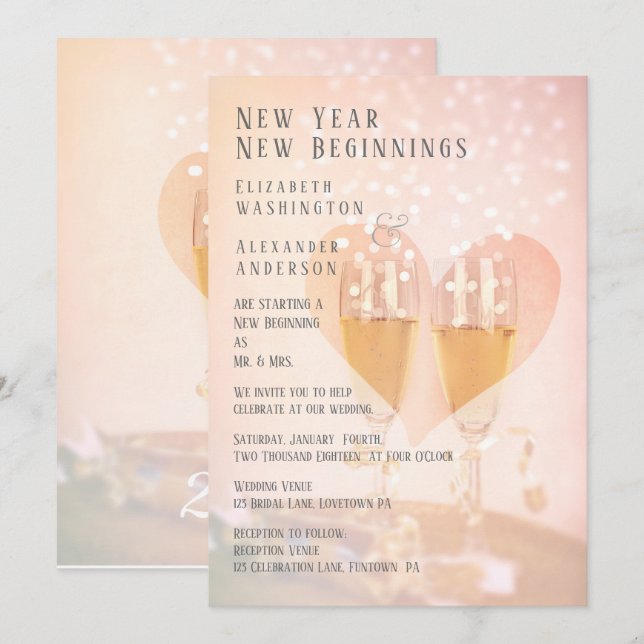 New Beginning/New Years Theme/ Wedding Invitation (Front/Back)