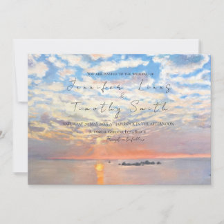 New beginning sunrise from sea wedding invitation 
