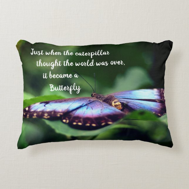 New Beginnings Butterfly Inspirational Quote  Accent Pillow (Front)