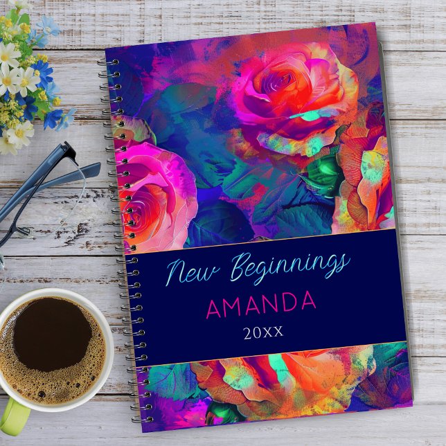 New beginnings colorful bright flowers large  notebook (Creator Uploaded)
