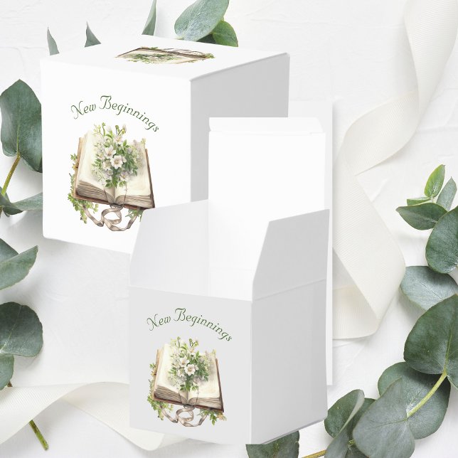 New Beginnings Floral Open Book Wedding Favor Box (New Beginnings Favour Boxes)