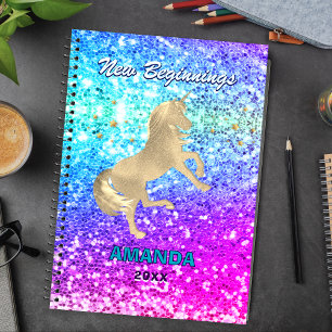 New beginnings gold unicorn Glitter monogram large Notebook