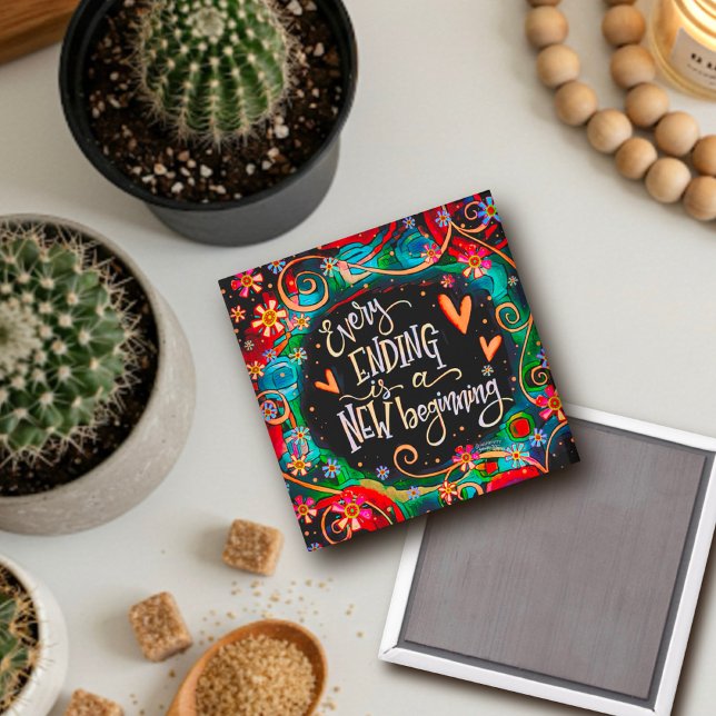 New Beginnings Hearts Flowers Abstract Inspirivity Magnet (Creator Uploaded)