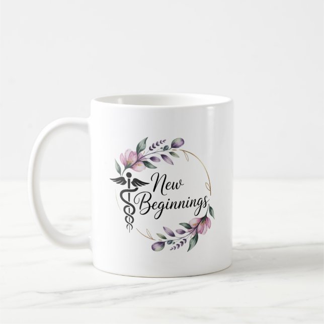 New Beginnings New Nursing Job Personalized Coffee Mug (Left)
