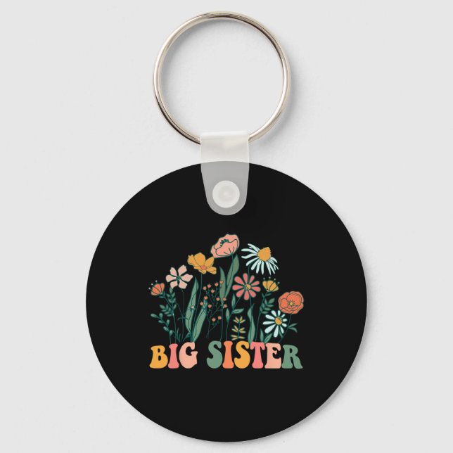 New Big Sister Wildflower First Birthday &amp; Bab Keychain (Front)
