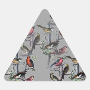 New Birds pattern accessories, vintage art grey Triangle Sticker