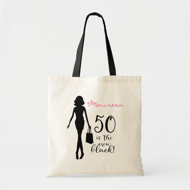 New Black 50th Birthday Gift Tote Bag (Front)