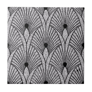 New Black and  Silver Art Deco Fan Style Ceramic Tile