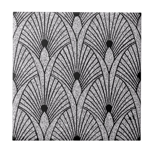 New Black and  Silver Art Deco Fan Style Ceramic Tile (Front)