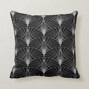 New Black and Silver Art Deco Throw Pillow