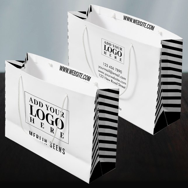 New Black And White Stripes Business Logo Large Gift Bag (Creator Uploaded)