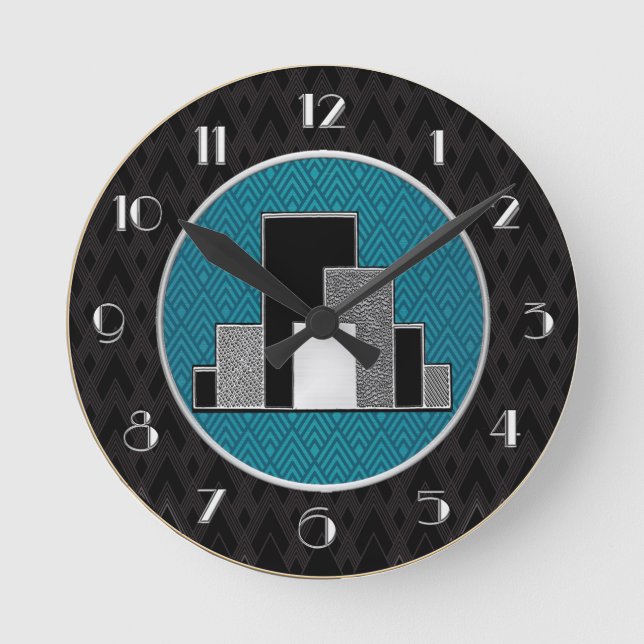 New Blue and Black Deco Style Round Clock (Front)