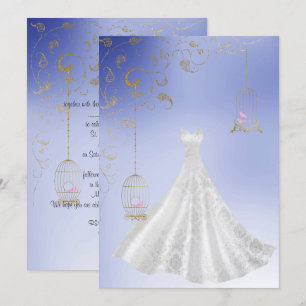 New Blue Dress Birdcage Modern wedding Invitation