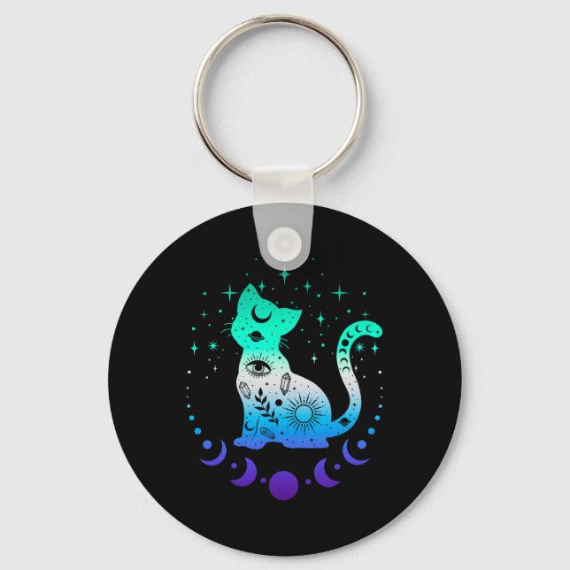 New Blue Gay Male Mlm Pride Flag, Astrology Cat  Keychain (Front)