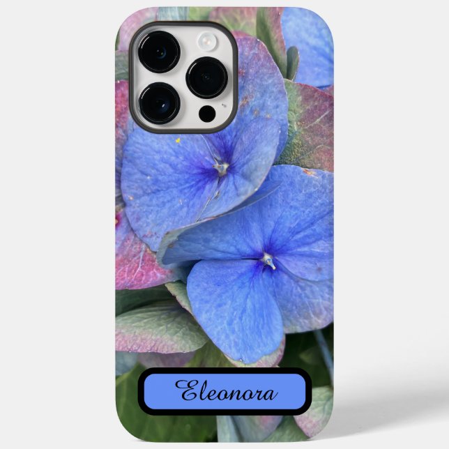 New Blue Hydrangea Flower Photo & Name iPhone case (Back)