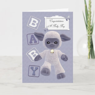 new born baby boy congratulations with lamb card