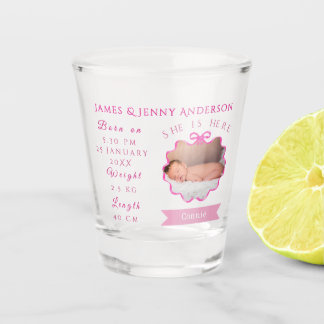 New Born Baby Girl Announcement Shot Glass
