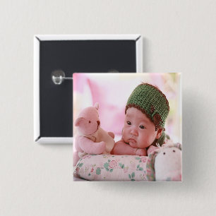 New born baby girl photo 2 inch square button