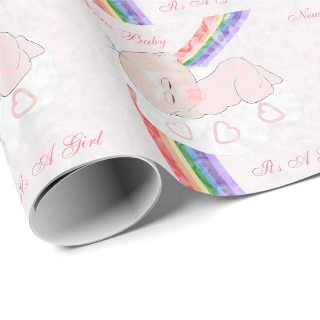 New Born Baby Girl Wrapping Paper (Roll Corner)