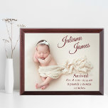 New born Baby Photo Birth Announcement plaque<br><div class="desc">Introducing the elegant baby photo birth announcement keepsake plaque, a beautiful and timeless way to commemorate the arrival of your precious little one. This stunning plaque features a high-quality photo of your newborn in soft pastel hues, adding a delicate touch to the overall aesthetic. The plaque is customizable with your...</div>