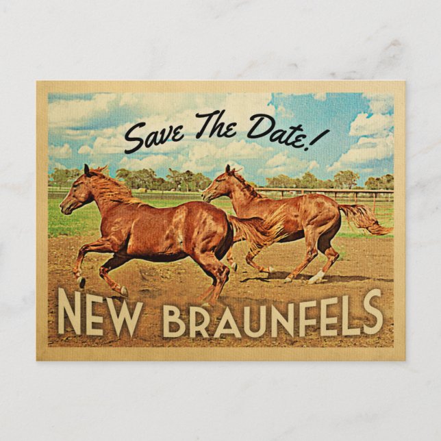 New Braunfels Texas Save The Date Horses Announcement Postcard (Front)