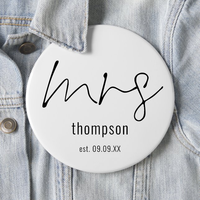 New Bride Mrs Script Name Keepsake  6 Inch Round Button (In Situ)