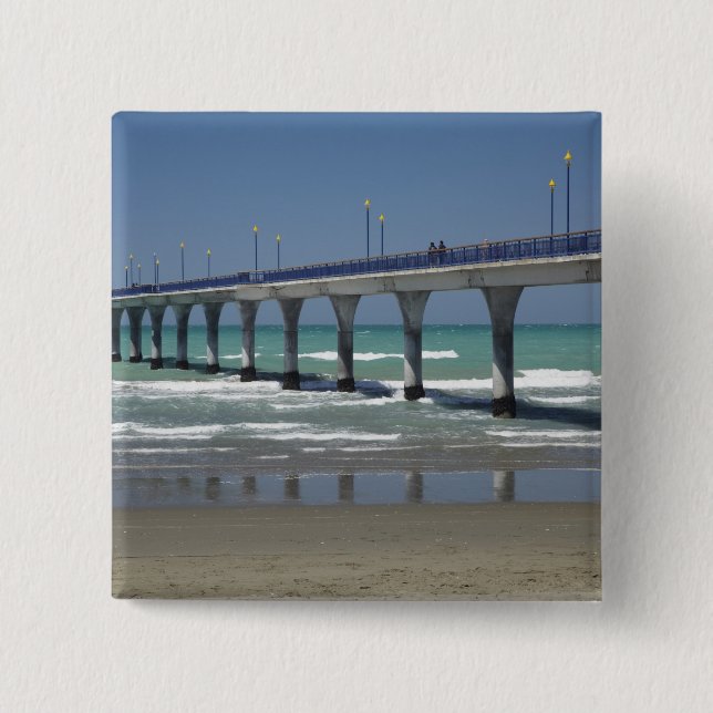 New Brighton Pier, Christchurch 2 Inch Square Button (Front)