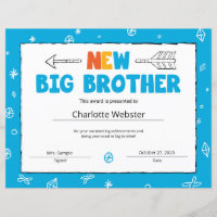 New Brother Certificate Sibling Certificate Award