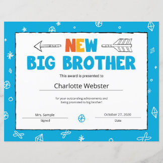 New Brother Certificate Sibling Certificate Award